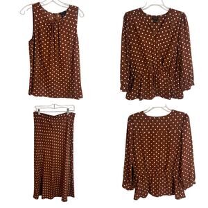 Halogen Maxi Skirt Set Womens Size Medium / Large Brown White Polka Dot